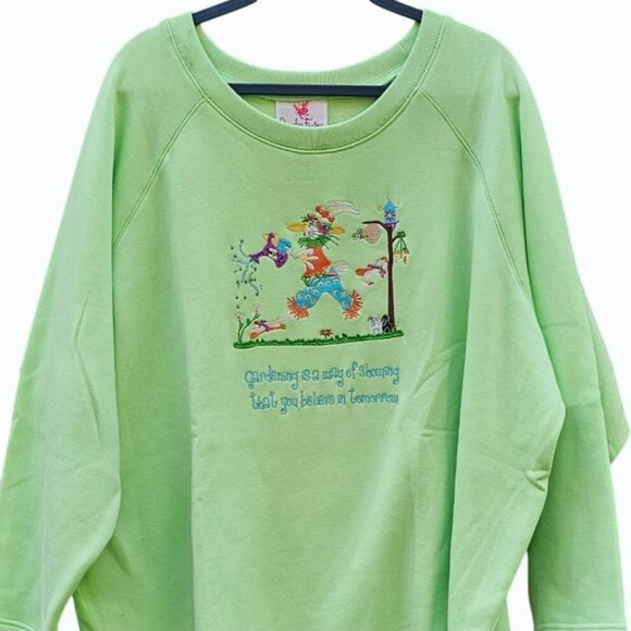 Vtg 90s Quacker Factory 3X Green Embroidered Sweatshirt Gardening Rabbit - Picture 5 of 5